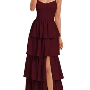 Elegant Burgundy Tiered Maxi Dress